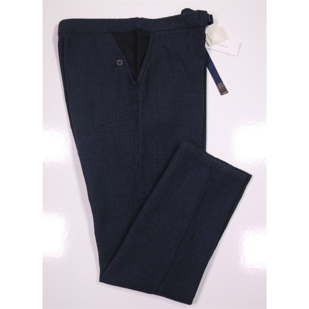 Nanamica $490 Navy Blue Plaid Thick Wool Cycling Pants Trousers 34x30.
